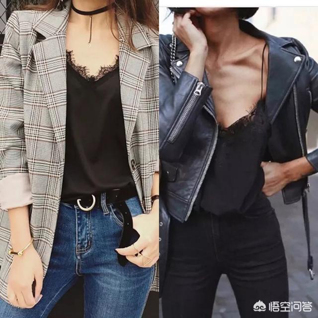 黑色蕾丝吊带背心可以配什么外套?