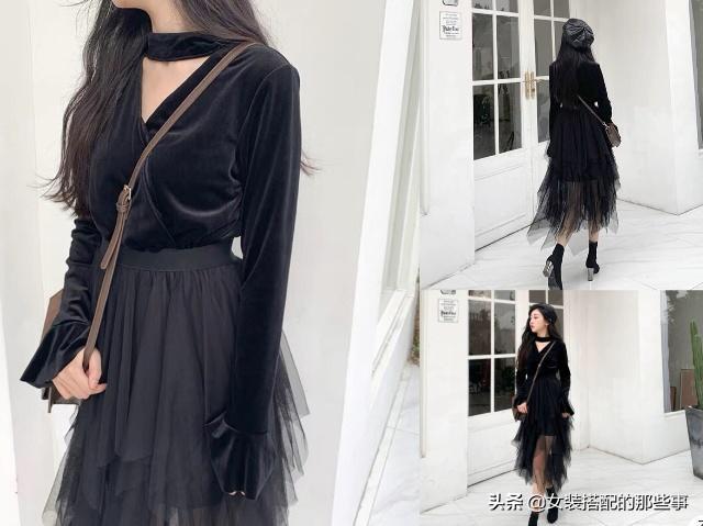 秋冬黑色连衣短裙配什么鞋