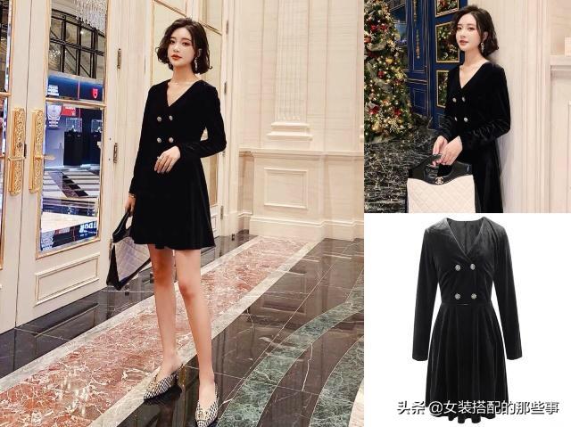 秋冬黑色连衣短裙配什么鞋