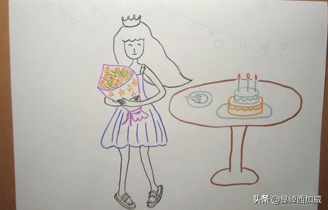 生日卡通简笔画 女孩图片